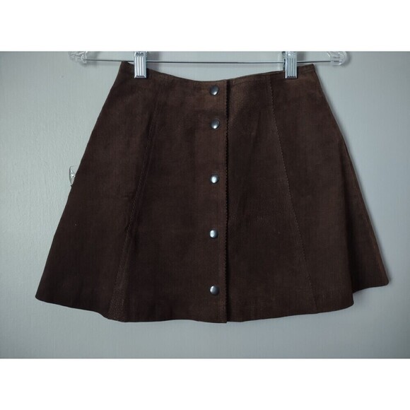 Rampage Dresses & Skirts - Rampage Women's Size 3 Brown Suede Genuine 100% Leather Button Up Flared Skirt